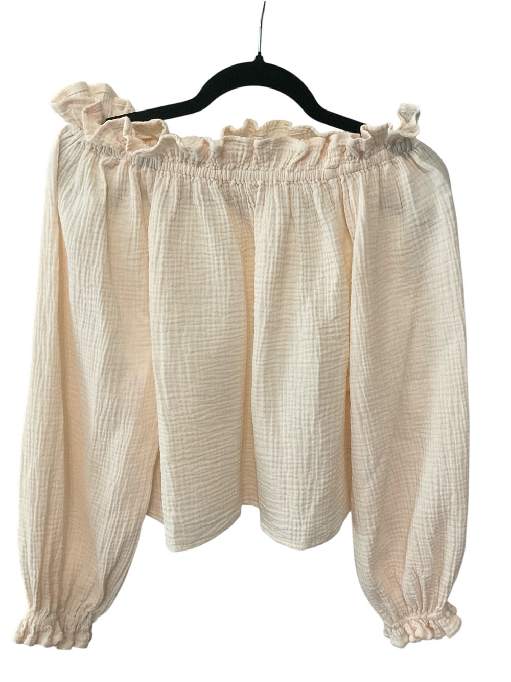 Lyn Burchess 100% Cotton Gauze Off Shoulder Peasant Blouse Cream L A14 - Picture 2 of 5